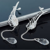 Silver Plated Angel Wing Stylist Crystal Earrings Drop Dangle For Women