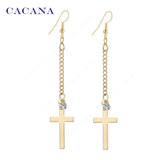 Gold plated dangle long earrings for women top quality cross with a CZ diamond