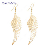 Gold plated dangle long earrings with top quality big wing for women