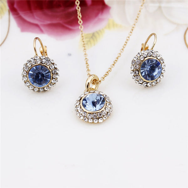 Fashion White Gold Plated Crystal Pendants Necklace/Earrings Wedding Jewelry Sets For Women