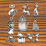 10pcs Mixed Tibetan Silver Plated Cat Soccer Tree of Life Charms Pendants