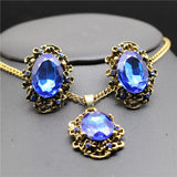 Bridal Fashion Jewelry Sets Crystal Vintage Bronze Plated Necklace Earrings Bracelet Rings