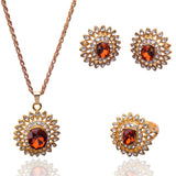 18k Gold Plated  Austrian Crystal Sunflower Pendant Necklace Earring Ring Jewelry Sets For Women