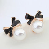 Blue Kiss Chic Shimmer Gold Plated Bow Cubic Crystal Stud Earrings For Women