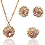 18k Gold Plated  Austrian Crystal Sunflower Pendant Necklace Earring Ring Jewelry Sets For Women