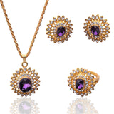 18k Gold Plated  Austrian Crystal Sunflower Pendant Necklace Earring Ring Jewelry Sets For Women