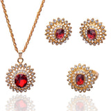 18k Gold Plated  Austrian Crystal Sunflower Pendant Necklace Earring Ring Jewelry Sets For Women