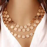 Ethnic Gold Coin Leaves Triangle Bar Round Necklace