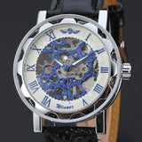 Skeleton hollow fashion mechanical hand wind men luxury male business leather strap Wrist Watch