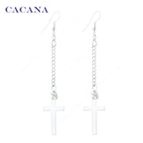 Gold plated dangle long earrings for women top quality cross with a CZ diamond