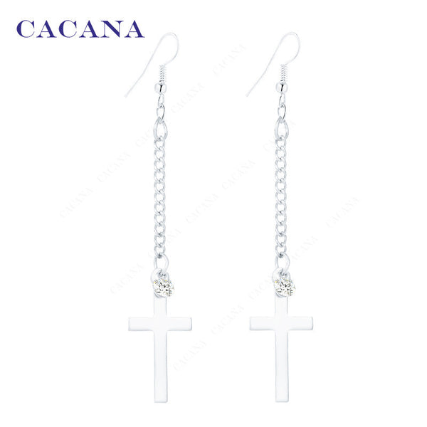 Gold plated dangle long earrings for women top quality cross with a CZ diamond