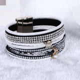 Multilayer Leather Rhinestone Crystal Tassel Magnetic Bohemian Bracelets