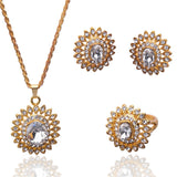 18k Gold Plated  Austrian Crystal Sunflower Pendant Necklace Earring Ring Jewelry Sets For Women