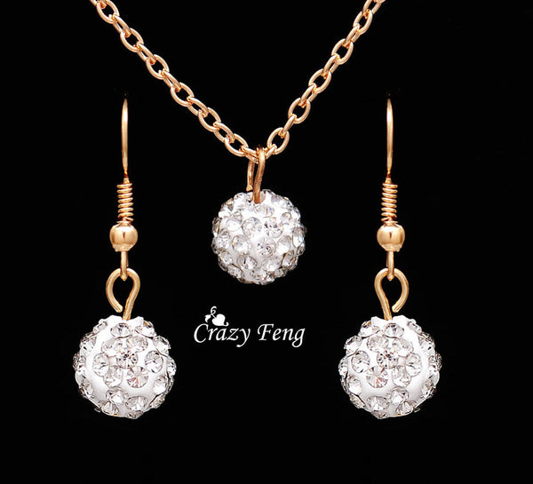 Fashion women Jewelry Sets Rhinestone ball Necklace Earrings Dangle Pendants18K Gold Plated Crystal